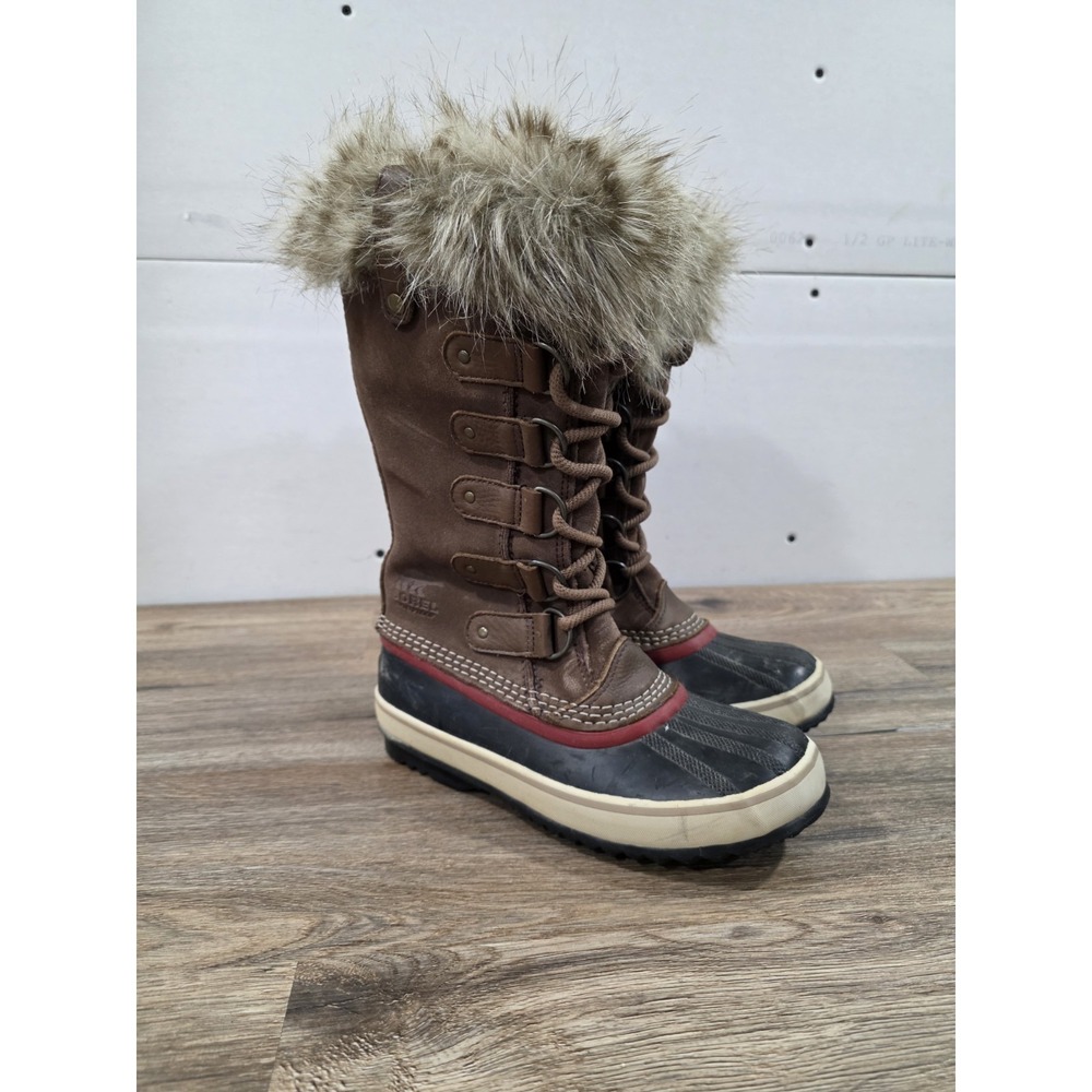 Sorel Boots Women's Size 6 Brown Joan Of Artic Leather Winter Fur Waterproof